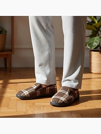 Ozabi pantoufles charentaises homme fourrées carreaux écossais antidérapantes