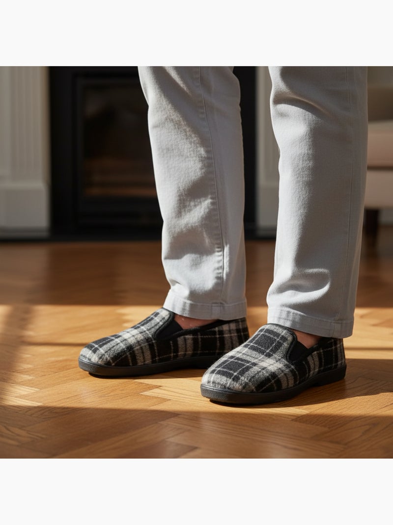 Ozabi pantoufles charentaises homme fourrées carreaux écossais antidérapantes Noir - Kiabi