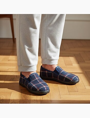 Ozabi pantoufles charentaises homme fourrées carreaux fenêtre antidérapantes