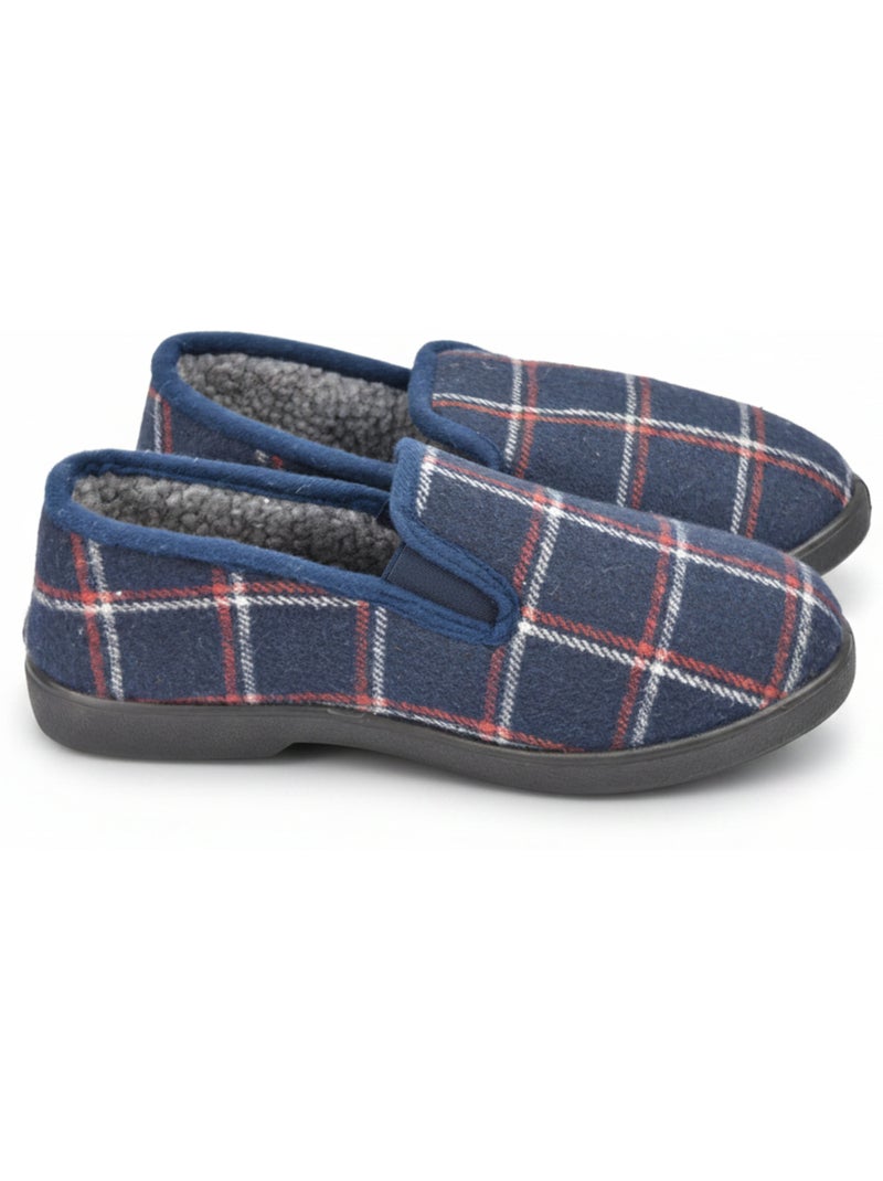 Ozabi pantoufles charentaises homme fourrées carreaux fenêtre antidérapantes Bleu marine - Kiabi