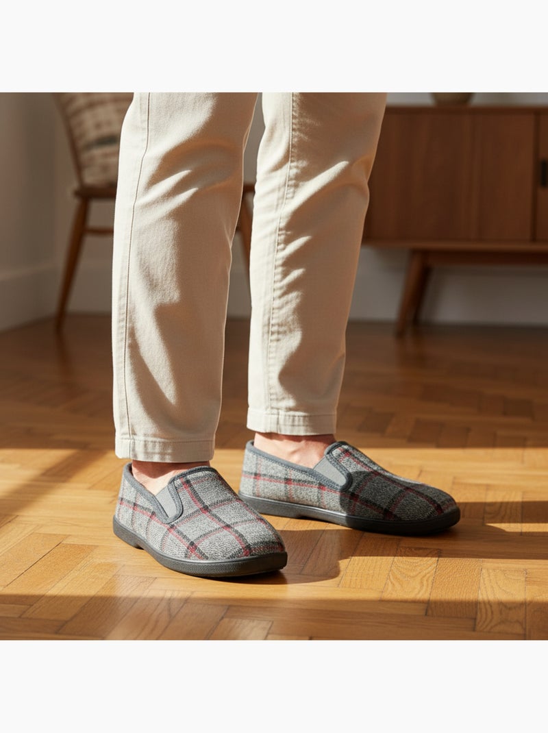 Ozabi pantoufles charentaises homme fourrées carreaux fenêtre antidérapantes Gris - Kiabi