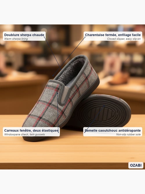 Ozabi pantoufles charentaises homme fourrées carreaux fenêtre antidérapantes - Kiabi