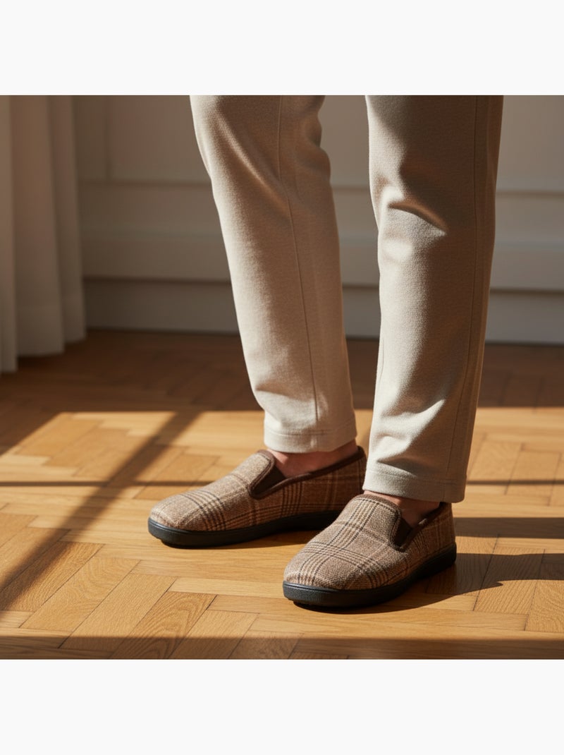 Ozabi pantoufles charentaises homme fourrées prince-de-galles antidérapantes Marron - Kiabi