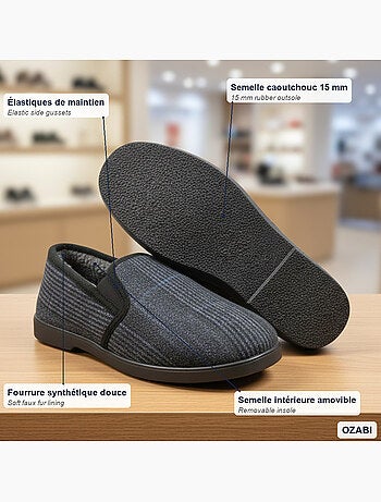 Ozabi pantoufles charentaises homme fourrées, tige textile à carreaux