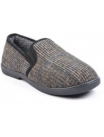Ozabi pantoufles charentaises homme fourrées, tige textile à carreaux