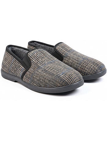 Ozabi pantoufles charentaises homme fourrées, tige textile à carreaux