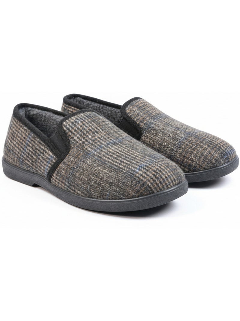 Ozabi pantoufles charentaises homme fourrées, tige textile à carreaux Craie - Kiabi