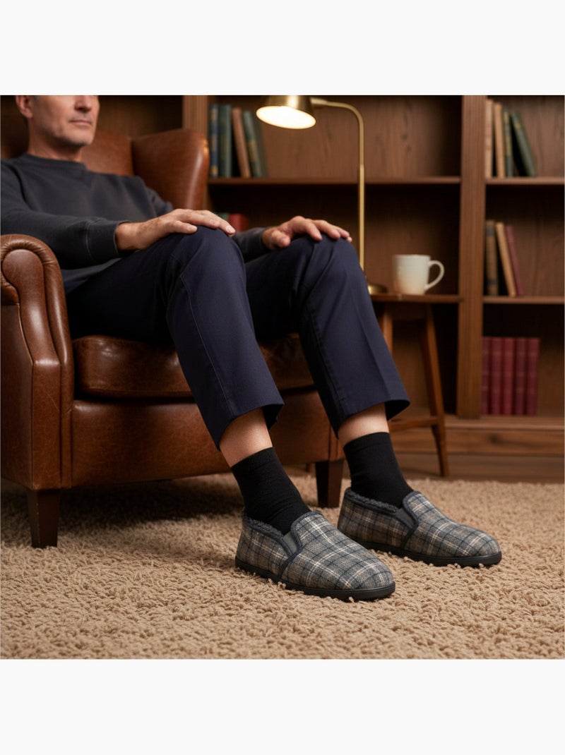 Ozabi pantoufles charentaises homme fourrées, tige textile à carreaux Gris - Kiabi