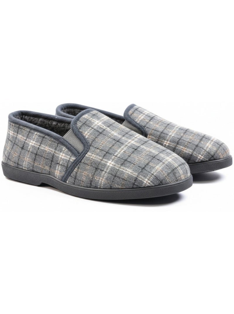 Ozabi pantoufles charentaises homme fourrées, tige textile à carreaux Gris - Kiabi