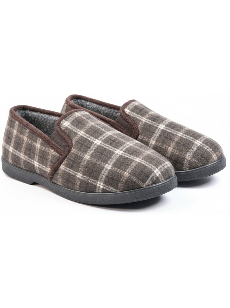 Ozabi pantoufles charentaises homme fourrées, tige textile à carreaux Marron - Kiabi
