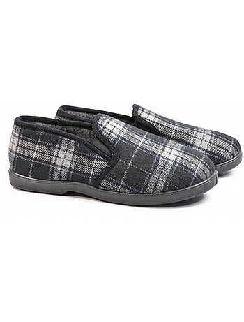 Ozabi pantoufles charentaises homme fourrées, tige textile à carreaux