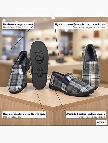 Ozabi pantoufles charentaises homme pack de 2 paires semelle antidérapante