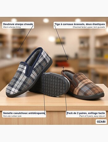 Ozabi pantoufles charentaises homme pack de 2 paires semelle antidérapante