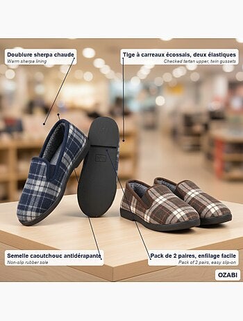 Ozabi pantoufles charentaises homme pack de 2 paires semelle antidérapante