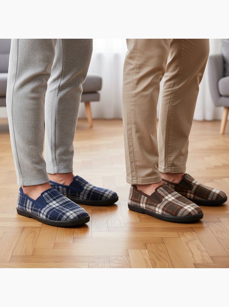 Ozabi pantoufles charentaises homme pack de 2 paires semelle antidérapante Bleu Marron - Kiabi