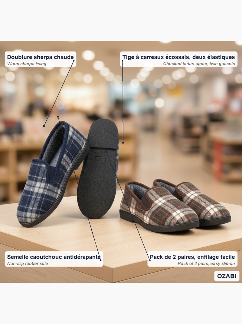 Ozabi pantoufles charentaises homme pack de 2 paires semelle antidérapante Bleu Marron - Kiabi