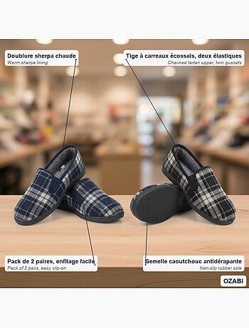 Ozabi pantoufles charentaises homme pack de 2 paires semelle antidérapante