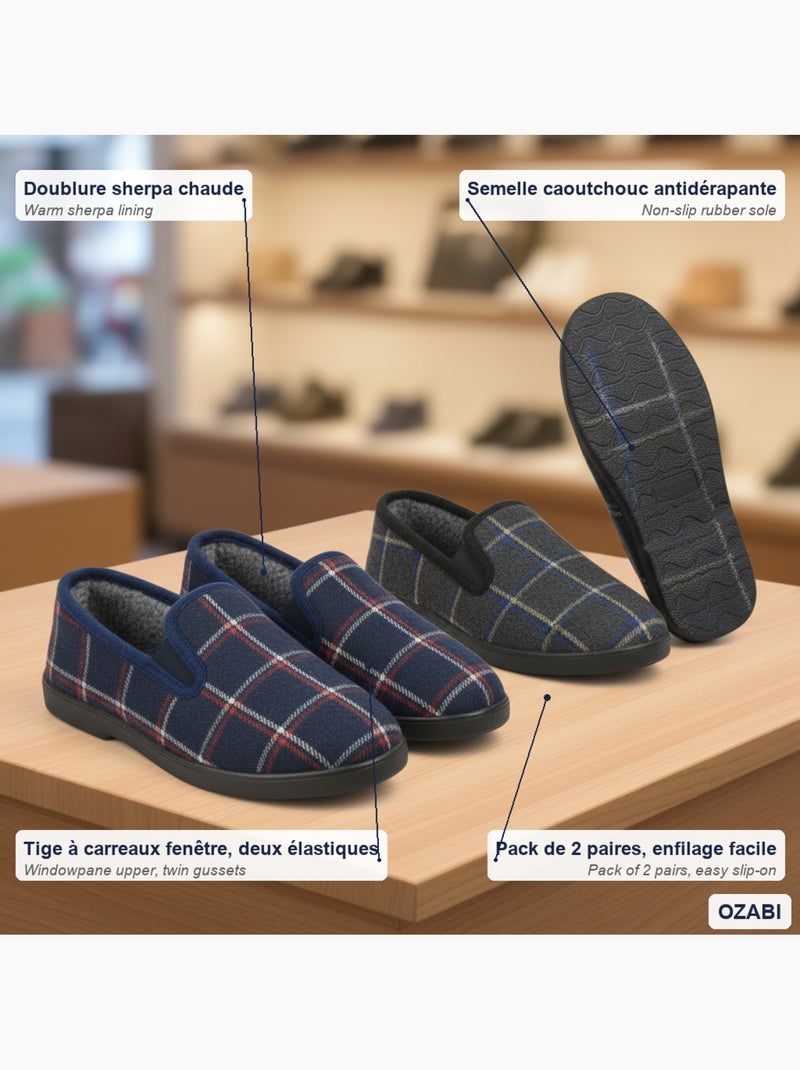 Ozabi pantoufles charentaises homme pack de 2 paires semelle antidérapante Bleu Rouge Noir - Kiabi