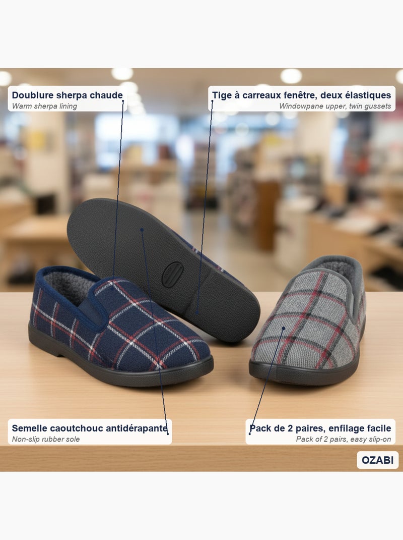 Ozabi pantoufles charentaises homme pack de 2 paires semelle antidérapante Gris Bleu - Kiabi