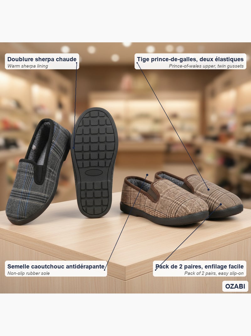 Ozabi pantoufles charentaises homme pack de 2 paires semelle antidérapante Marron/Multicolore - Kiabi