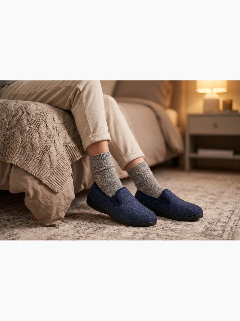 OZABI Pantoufles Femme Charentaises Chaudes Fourrées Semelle Antidérapante Bleu - Kiabi