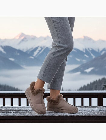 Ozabi pantoufles femme hiver scandinave, montantes cheville, semelle crantée