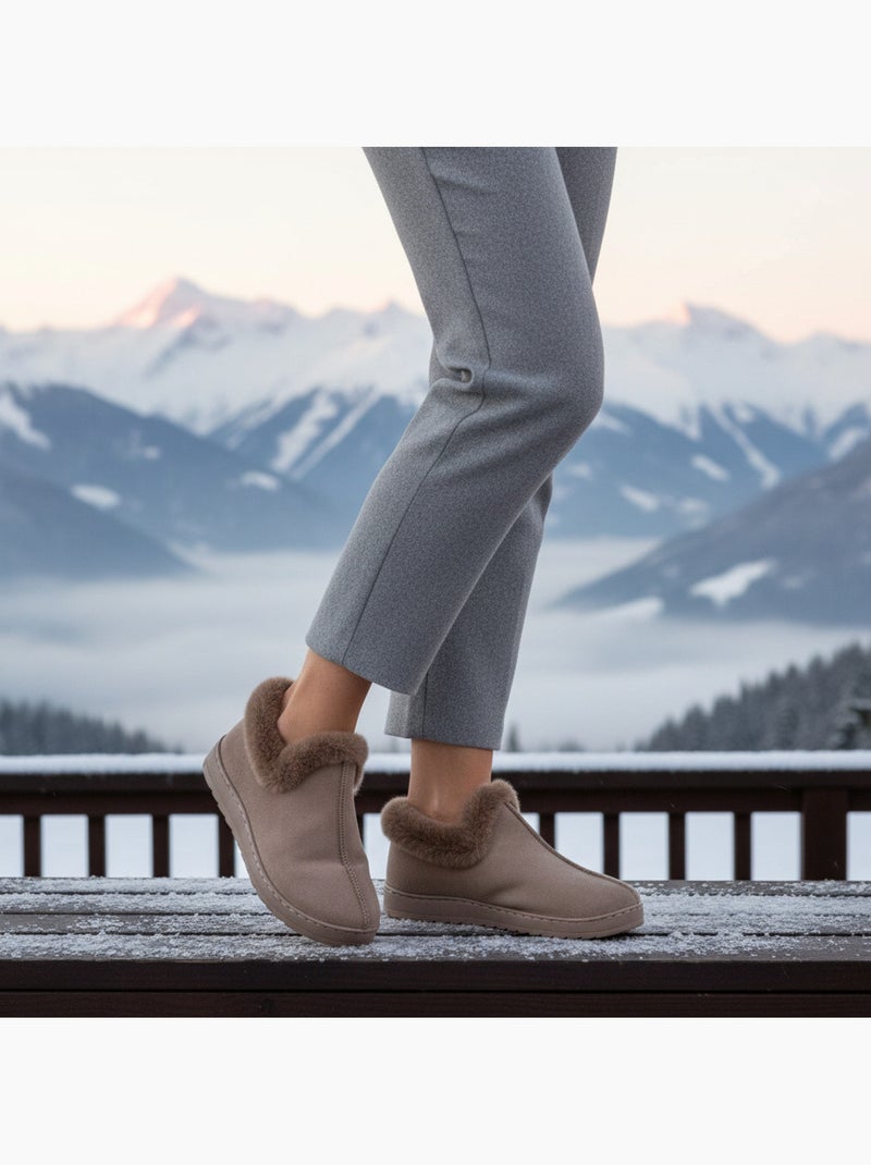 Ozabi pantoufles femme hiver scandinave, montantes cheville, semelle crantée Marron - Kiabi