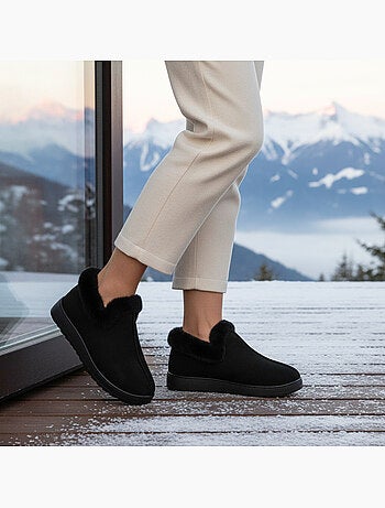 Ozabi pantoufles femme hiver scandinave, montantes cheville, semelle crantée