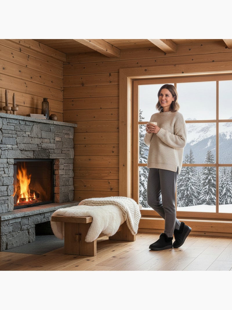 Ozabi pantoufles femme hiver scandinave, montantes cheville, semelle crantée Noir - Kiabi