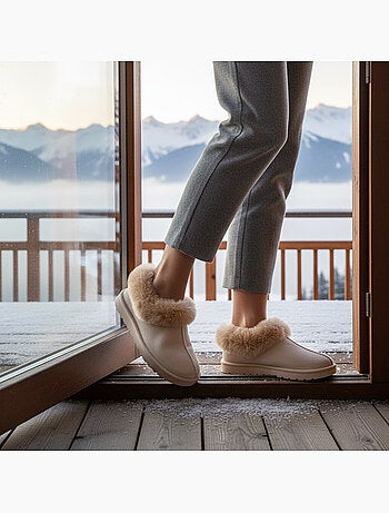 Ozabi pantoufles femme hiver scandinave, semelle crantée intérieur extérieur
