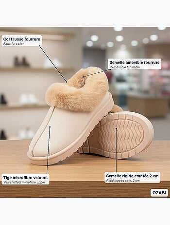 Ozabi pantoufles femme hiver scandinave, semelle crantée intérieur extérieur