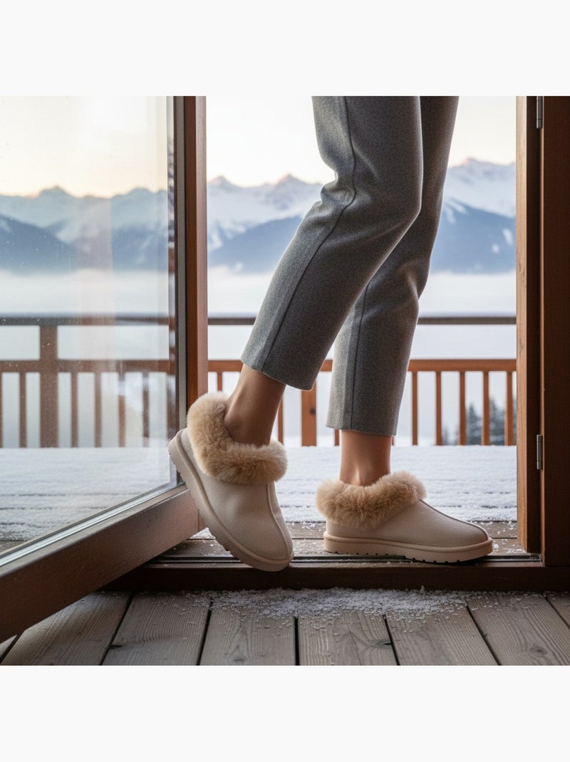 Ozabi pantoufles femme hiver scandinave, semelle crantée intérieur extérieur Beige - Kiabi