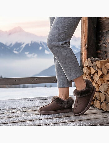 Ozabi pantoufles femme hiver scandinave, semelle crantée intérieur extérieur