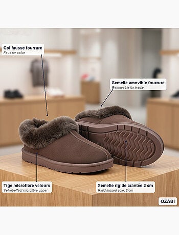 Ozabi pantoufles femme hiver scandinave, semelle crantée intérieur extérieur