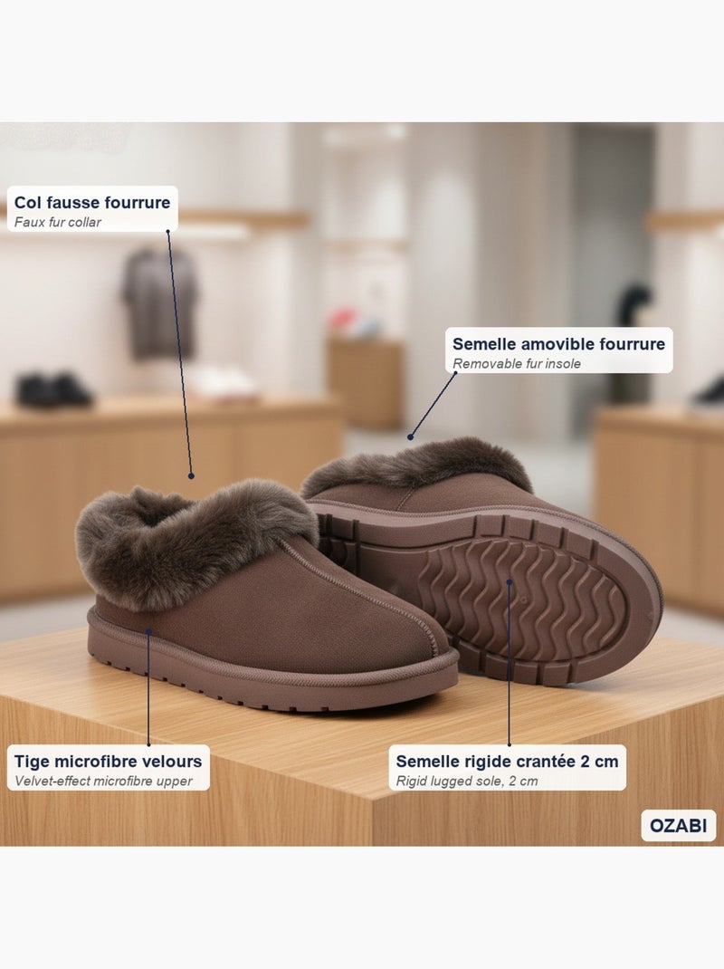 Ozabi pantoufles femme hiver scandinave, semelle crantée intérieur extérieur Marron - Kiabi