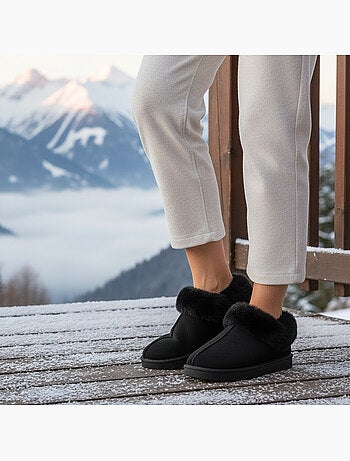 Ozabi pantoufles femme hiver scandinave, semelle crantée intérieur extérieur