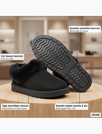 Ozabi pantoufles femme hiver scandinave, semelle crantée intérieur extérieur