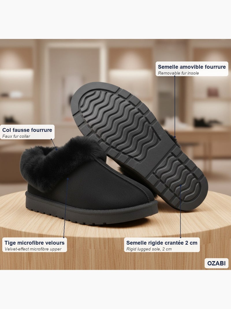 Ozabi pantoufles femme hiver scandinave, semelle crantée intérieur extérieur Noir - Kiabi