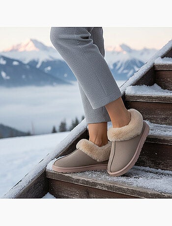 Ozabi pantoufles femme hiver scandinave, semelle crantée intérieur extérieur
