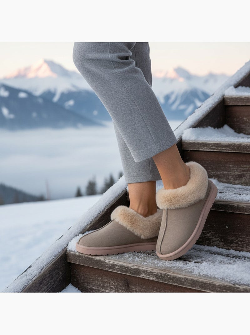 Ozabi pantoufles femme hiver scandinave, semelle crantée intérieur extérieur Taupe - Kiabi