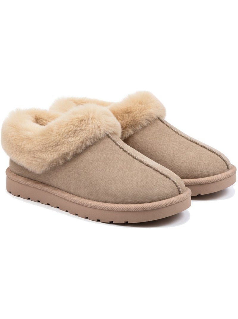 Ozabi pantoufles femme hiver scandinave, semelle crantée intérieur extérieur Taupe - Kiabi