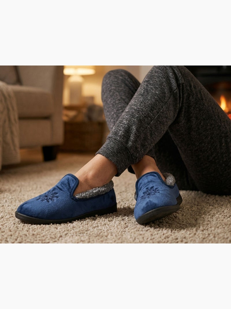 OZABI Pantoufles Femme Velours Charentaises Chaudes Antidérapantes Bleu - Kiabi