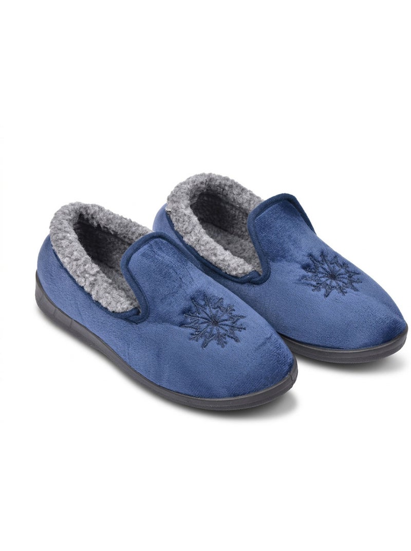 OZABI Pantoufles Femme Velours Charentaises Chaudes Antidérapantes Bleu - Kiabi