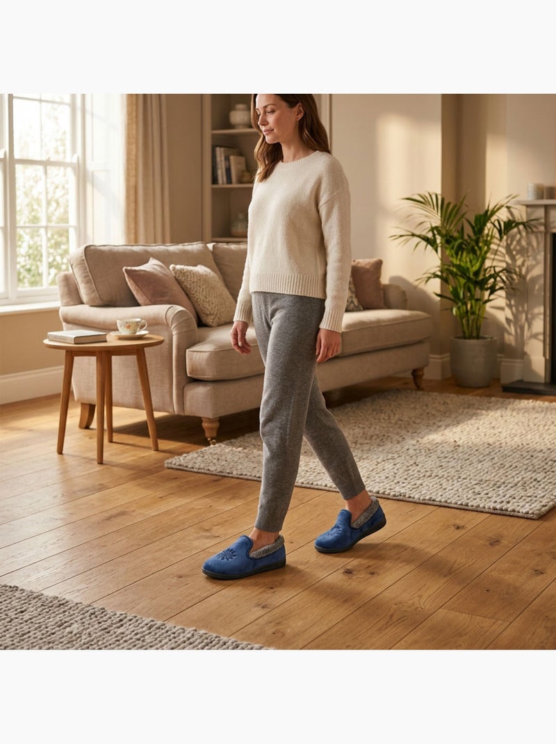 OZABI Pantoufles Femme Velours Charentaises Chaudes Antidérapantes Bleu - Kiabi