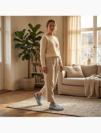 OZABI Pantoufles Femme Velours Charentaises Chaudes Antidérapantes