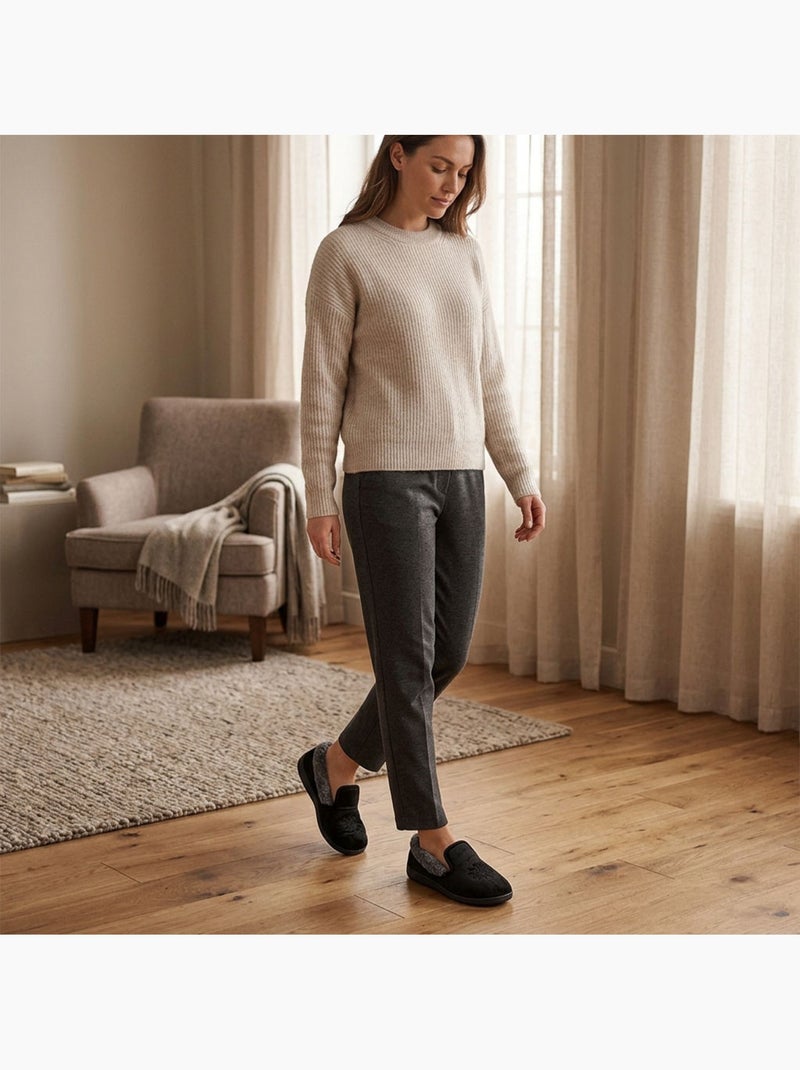 OZABI Pantoufles Femme Velours Charentaises Chaudes Antidérapantes Noir - Kiabi