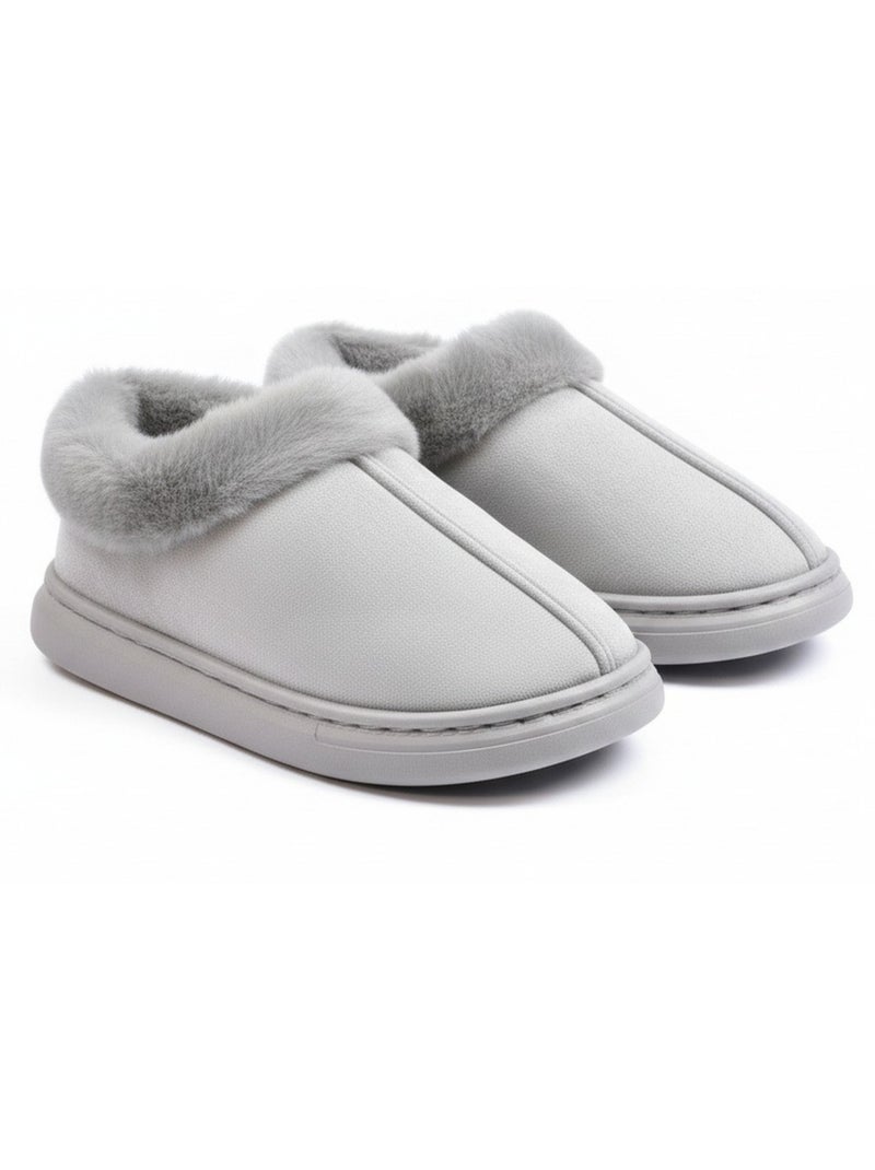 Ozabi pantoufles fermées femme, suédine synthétique, col fourrure Gris - Kiabi
