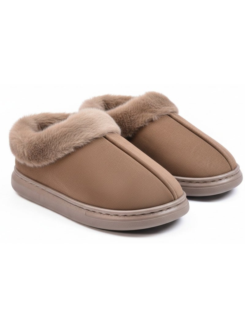 Ozabi pantoufles fermées femme, suédine synthétique, col fourrure Marron - Kiabi