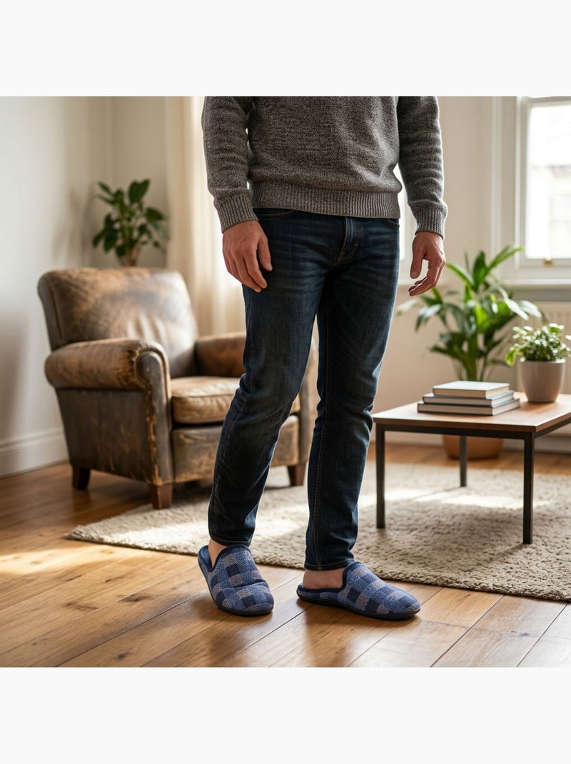 OZABI Pantoufles Homme Mule Chaudes Antiderapantes Confort Bleu - Kiabi