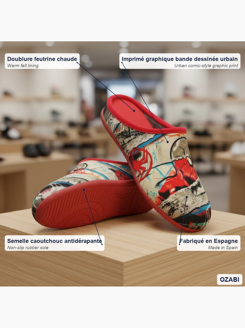 Ozabi pantoufles mules homme fabriquées en espagne, motifs fantaisie Rouge - Kiabi